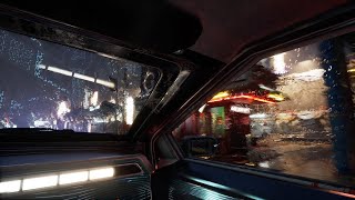 Driving ASMR with a cyberpunk slum vibe