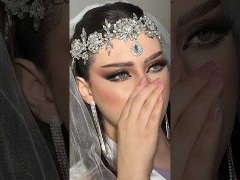 مكياج عروس فخم سموكي دخاني بالوان قوية العنابي مع البني الغامق مع جليتر لامع وطريقة  تكبير العيون