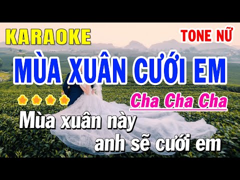 Karaoke Mùa Xuân Cưới Em Tone Nữ Nhạc Sống | Huỳnh Lê
