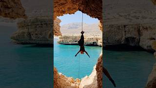 Abseiling pose ideas anyone? 👀 New adventures are happening 🔥 Join us for Tiwi Cave Drop trip Oman!