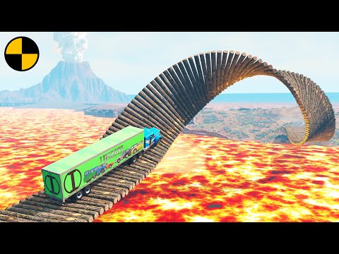 Cars vs Impossible Loop Bridge but The Floor is Lava 😱 BeamNG.Drive