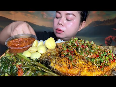 Nikmat nya,Ikan gurame karedok kacang tumis kangkung belacan,jengkol muda sambal terasi Mukbang