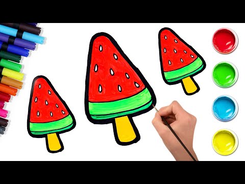 Let's Draw A Yummy WATERMELON POPSICLE  🍉 | Easy Drawing and Coloring For Kids | HooplaKidz How To