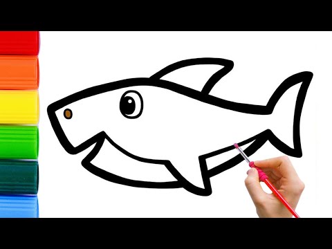 How to draw cute shark with rainbow colors for kids | Draw Toy TV.