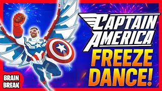 🎆CAPTAIN AMERICA’s 4th of July FREEZE DANCE! 🇺🇸 Stop & Just Dance with Cap!🦸🏾‍♂️⭐️ Brain Break 🛑