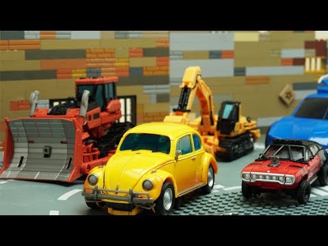 Transformers Bumblebee Movie Animation Robot Truck Lego Thieves ATM Fail & Police Chase Car