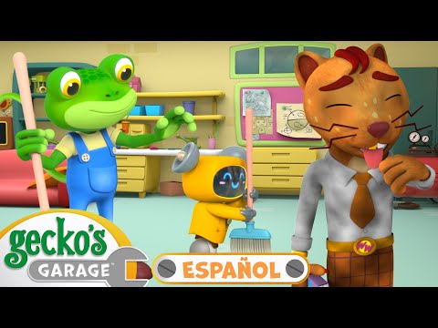 Juntos limpiamos el taller ·🧼🧹🧽| 🐸 Garaje de Gecko | Carros para niños | Vídeos educativos