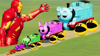 Big & Small Incredibox Sprunki the Train with Pac-Man Wheels vs Iron Man | BeamNG.Drive