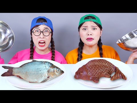Comida real vs Comida de chocolate con gelatina Desafío DONA