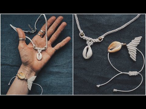 macrame beach set bracelet and necklace with seashells