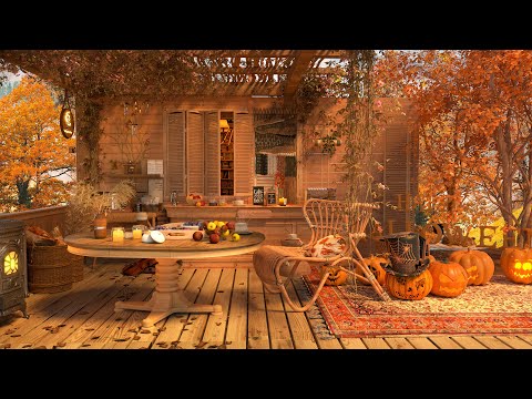 4K Pumpkin Glow Ambience at Cozy Coffee Shop 🎃 Smooth Jazz Music to Relax/Study/Work to