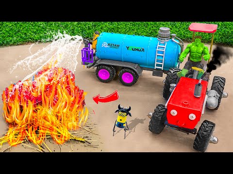 Diy tractor making mini fire truck to rescue farm animals house | wheel fire truck @sunfarming7533
