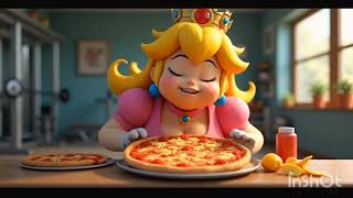 Giantess and super fat princess peach inflates with super Mario and eats a weird mushroom.