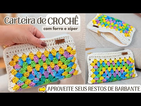 😱 VOCÊ VAI QUERER essa Carteira de Crochê Lucrativa com Restos de Barbante | Com Forro e Zíper