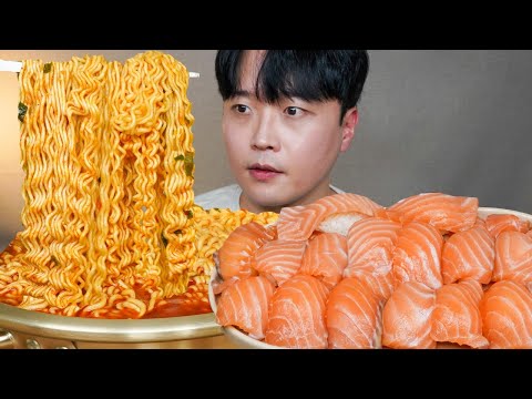 열라면 연어초밥 먹방 SPICY RAMEN & SALMON SUSHI ASMR MUKBANG REAL SOUND EATING SHOW