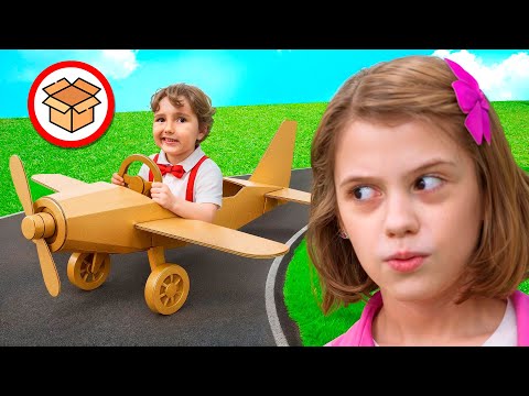 Eva and Kids Cardboard Cars Challenge for kids