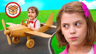 Eva and Kids Cardboard Cars Challenge for kids