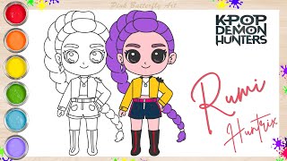 KPop Demon Hunters : Chibi Rumi Huntrix Easy Drawing  For Kids and Toddlers   #kpop #demonhunters