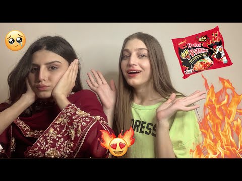 Spicy Fire Noodles Challenge🌶 |With Saba👀