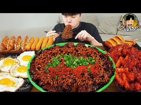 ASMR MUKBANG 직접 만든 양념 치킨먹방! 튀김만두 짜파게티 레시피 & 먹방 FRIED CHICKEN AND BLACK BEAN NOODLES EATING SOUND!