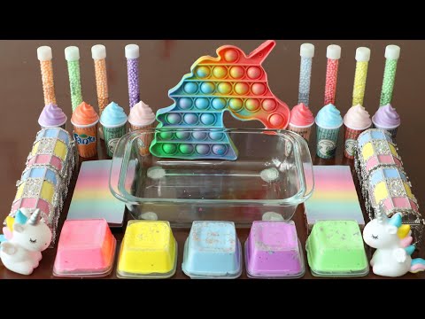 Mixing”Unicorn” Eyeshadow and Makeup,parts,glitter Into Slime!Satisfying Slime Video!★ASMR★