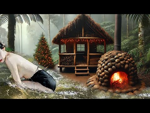 Make a wild Christmas tree and wooden shelter - Bushcraft survival