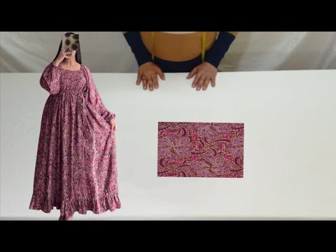 طريقة تفصيل وخياطة فستان قندورة بالكم رجلان موديل جديد بلاستيك dress cutting and stitching robe