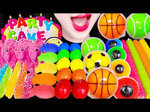 ASMR Rainbow Balls, Basketball Jelly, Gummy Dessert 레인보우 농구공 젤리 먹방 Mukbang, Eating