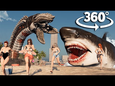 360º Megalodon Shark vs. Worm in Beach VR life