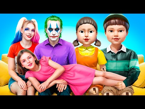 I Was Adopted by Squid Game Dolls / My Parents are Superheroes!