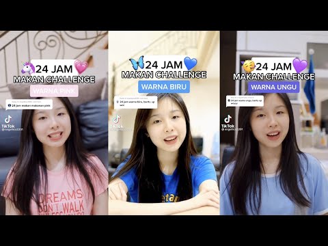 24 JAM MAKAN CHALLENGE WARNA PINK BIRU UNGU !