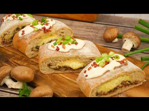 Handbrot wie vom Weihnachtsmarkt – Handbrot Rezept mit Champignons & Käse