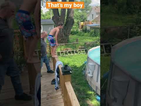 7year old jumps from deck into pool he was scared at first 7ft jump