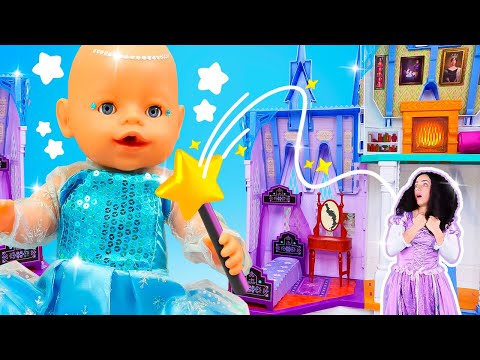 Party at Elsa's Doll Princess Castle. The princesses became small! Funny Stories for Kids.