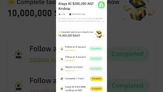 Binance wallet Alaya AI $200,000 AGT Airdrop Airdrop today