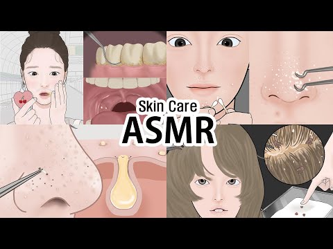 피부관리 ASMR 애니메이션 모음집! 시각적팅글 편도결석, 비듬, 코피지, 여드름 압출 / 구강케어, 스킨케어, 두피케어 LULUPANG