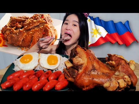 CRISPY PATA MUKBANG! Filipino Frozen Pork Knuckle & Longanisa Sausages - Recipe & ASMR Eating