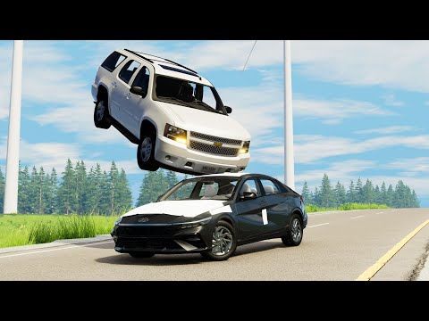 محاكي الحوادث | القفز بسرعة عالية 🚗✈️ 49# BeamNG drive