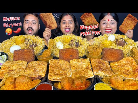 SPICY MUTTON BIRYANI vs FISH FRY, CHICKEN MUGHLAI EATING Challenging Video with Punishment #asmr