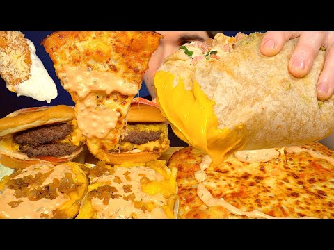 ASMR MUKBANG CHIPOTLE DOMINO'S PIZZA WINGSTOP IN-N-OUT BURGERS GIANT BURRITOS & FRIES | WITH CHEESE