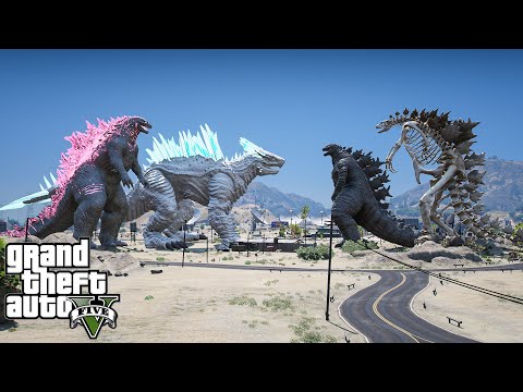 Godzilla x shimo vs Godzilla dragon skeleton, Legendary Godzilla - Epic Battle ( GTA V Mods )