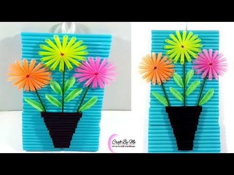 Membuat Hiasan Dinding Bunga dari Sedotan yang Mudah || Ide Kreatif dari Sedotan Plastik