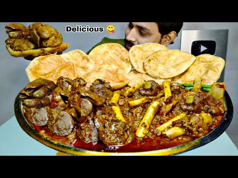 Best Oily Mutton Dal & Chicken Liver Curry Dal With Street Dal Puri Eating | Dal Fry Luchi Bites