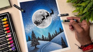 Christmas Drawing,  Christmas Scenery Drawing,  Oil Pastel Drawing 🎄