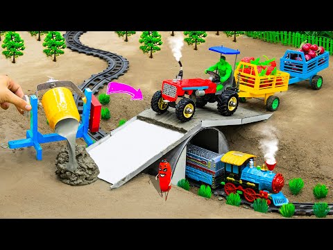 Diy tractor making mini concrete bridge for train safety #2 | diy fruit truck | @Sunfarming