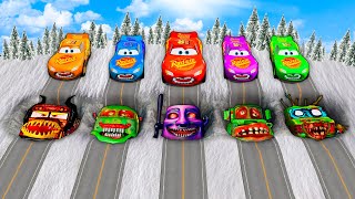 Mega pits with McQueen and Pixar Cars Vs Big & Small Lightning McQueen! BeamNG Drive Battle!
