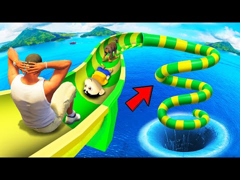 SHINCHAN AND FRANKLIN FOUND A RAINBOW WATER SLIDE ON HIS ROOF IN GTA 5