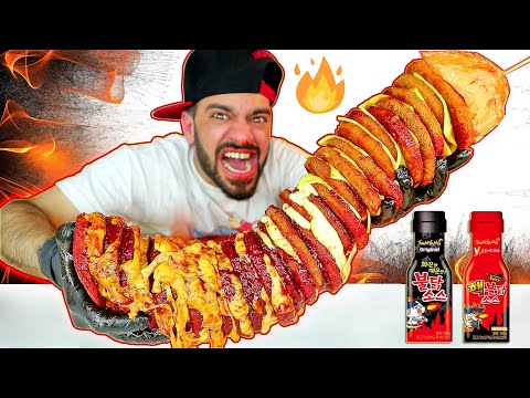 تحدي اكل اطول واحر تشيز برغر دجاج بالصاص الكوري شديد الحرارة Giant Nuclear Chicken Burger Challenge