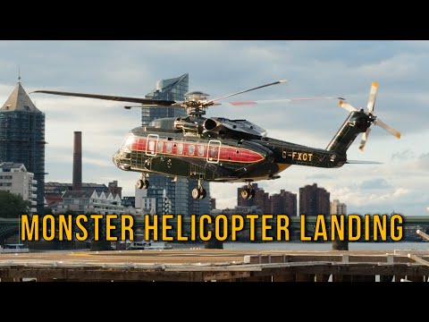 Monster Helicopter Landing at London Heliport Stirring the River Thames with Downwash