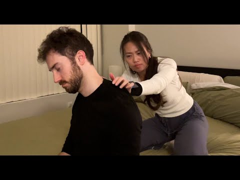 ASMR Quick Intense Nighttime Massage to Help Husband Sleep | Shoulders, Back, Head, & Chest